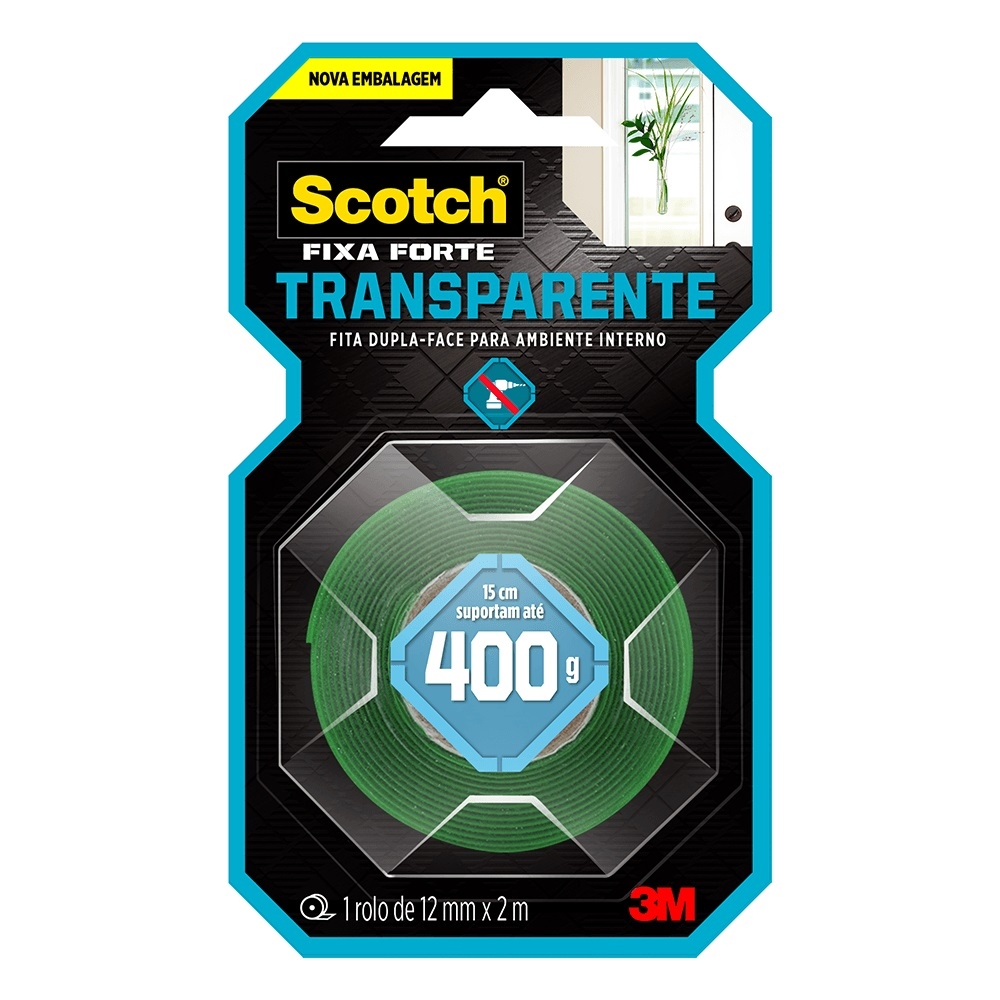 Fita Dupla Face Fixa Forte Transparente 12mm x 2M  3M