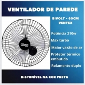 VENTILADOR PAREDE 60CM BIVOLT PT REF.602 VENTEX
