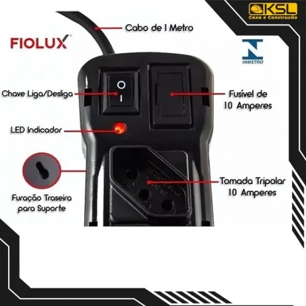 Filtro de linha 3 tomadas 10A fiolux